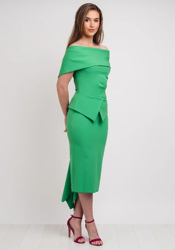 Kevan Jon Queenie Peplum Midi Dress, Emerald Green