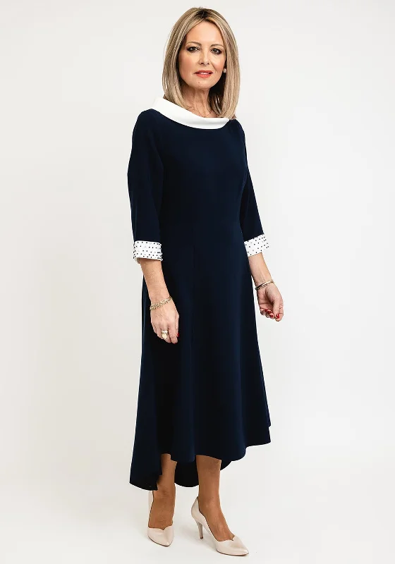 Lizabella Cowl Neckline Midi Dress, Navy and White