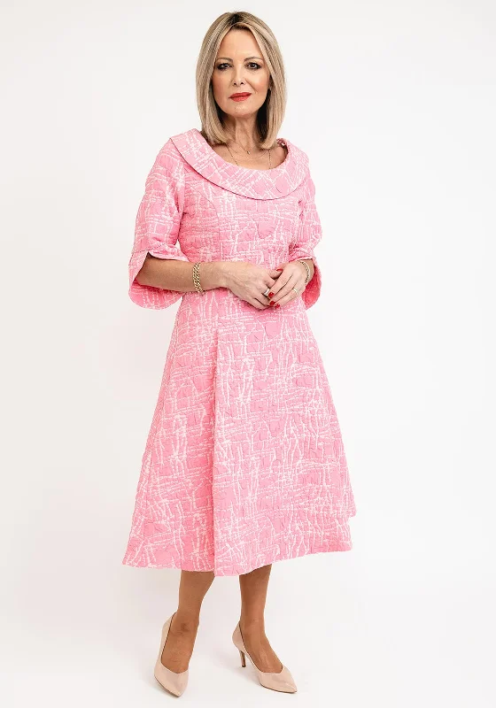 Lizabella Cowl Neckline Textured Flared Midi Dress, Hot Pink