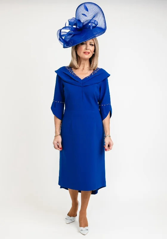 Lizabella Embellished Neckline Midi Dress, Royal Blue