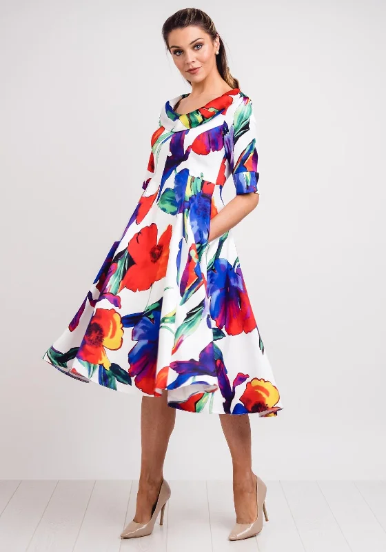 Lizabella Floral Satin Flared Midi Dress, Multi