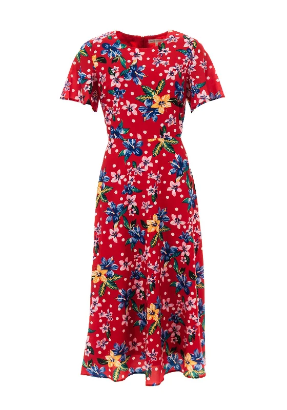 Seventy1 Floral & Dot Print Midi Dress, Red Multi