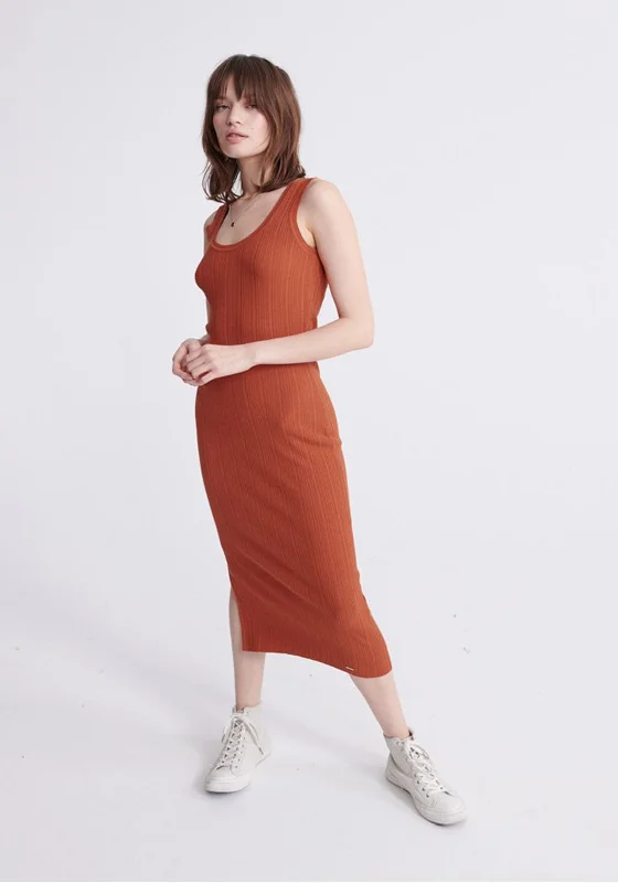 Superdry Womens Sahara Knit Midi Dress, Rust