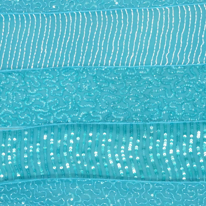 Blue Tulle with Blue Sequin and Bugle Beads Design Embroidered Fabric