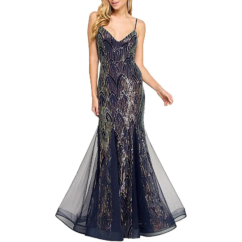 Juniors Womens Sequined Mermaid Evening Dress