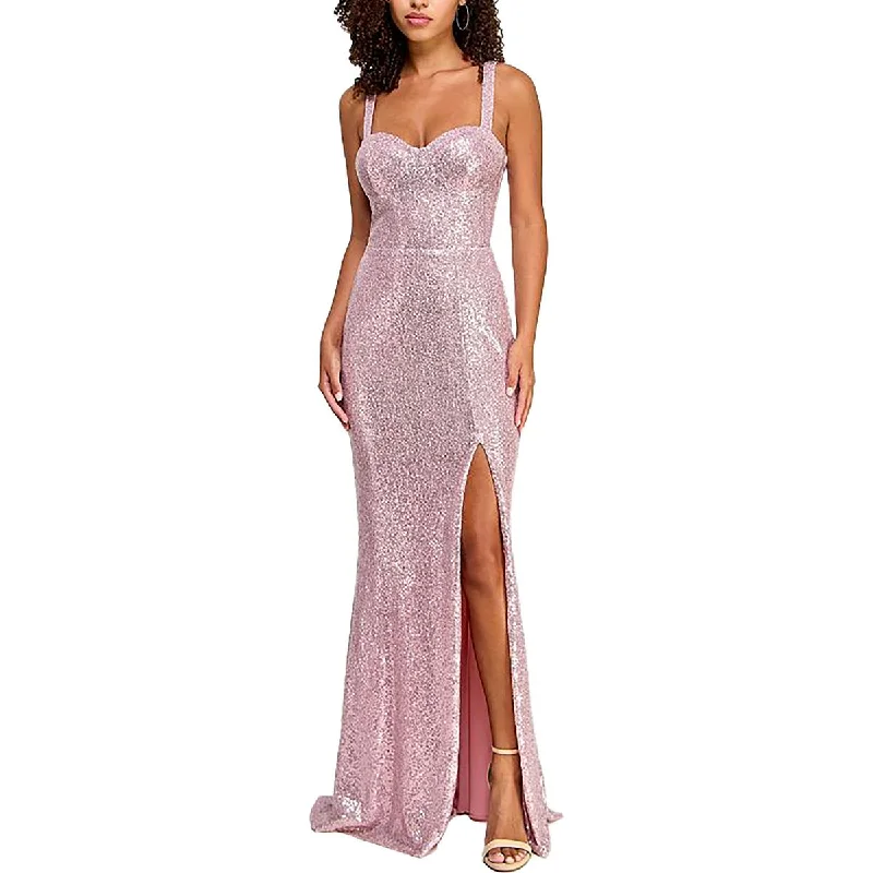 Juniors Womens Sequined Sweetheart neck Evening Dress