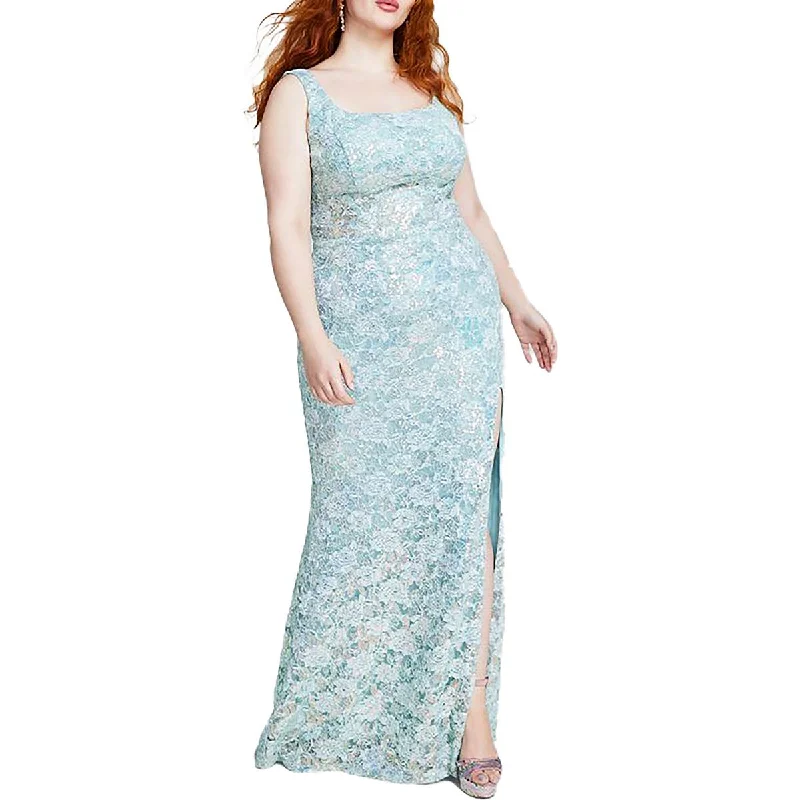 Plus Womens Embroidered Sequined Evening Dress