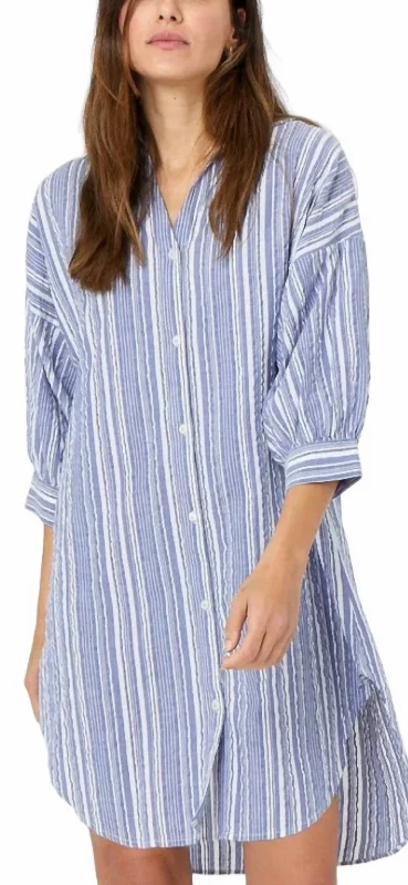 Gigi Stripe Shirt Dress In Blue/white