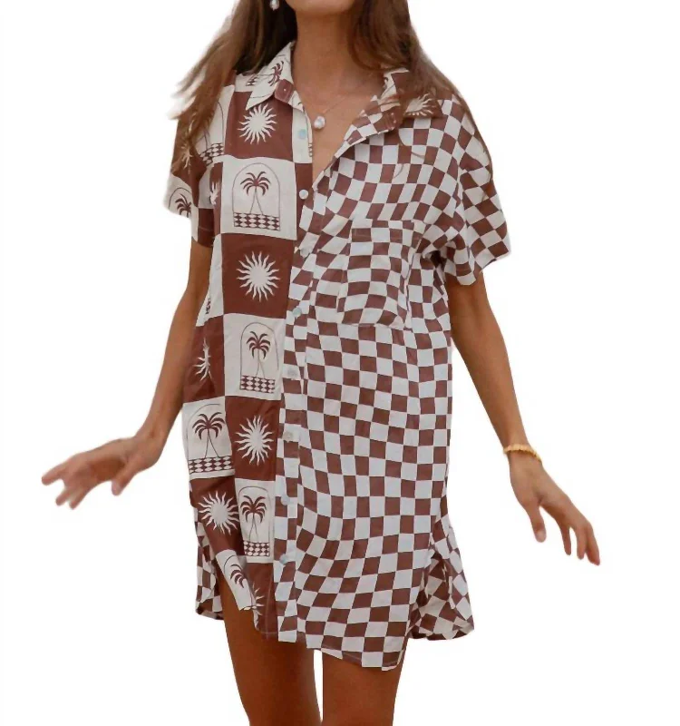 Palma Checkerboard Shirt Dress In Chocolate/vanilla