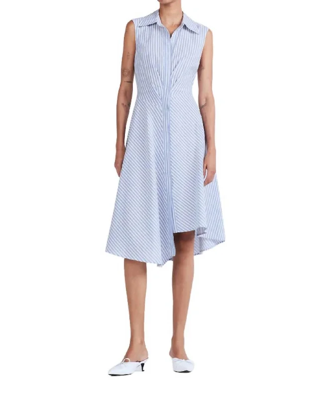 Smith Sleeveless Shirt Dress In Blue/white