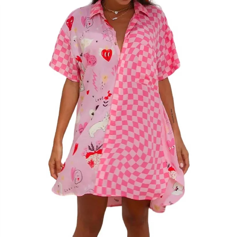 Valentines Shirt Dress In Pink