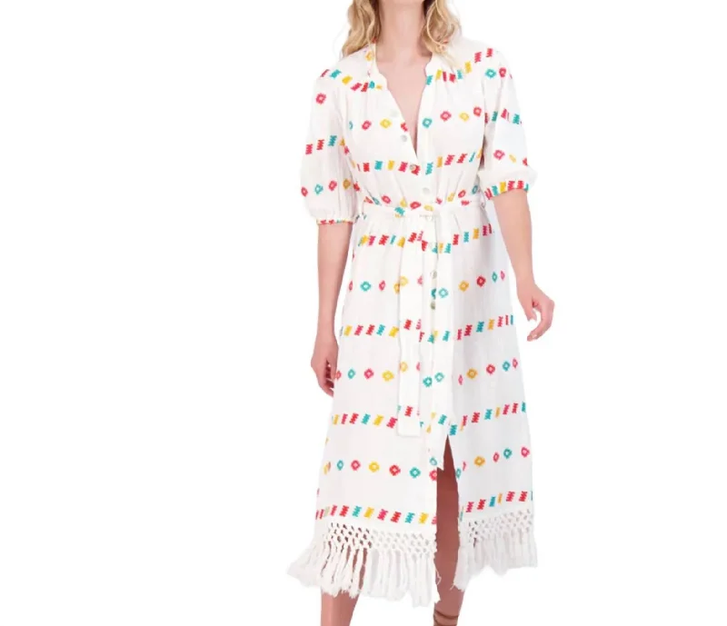 Women's Estelle Fringed Shirtdress In Multi