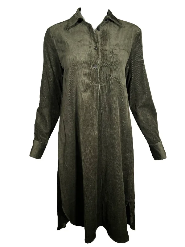 Women's Stretch Corduroy Shirt Dress In Hunter