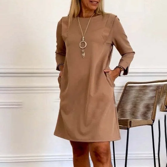 Casual Solid Color Women's Round Neck Plus Size Temperament Dress