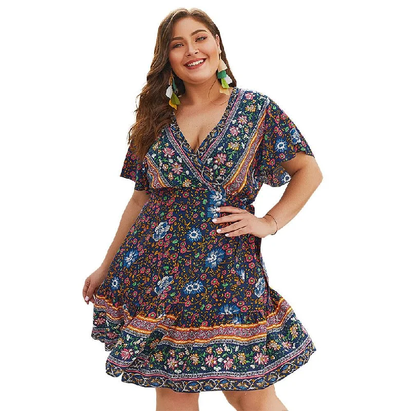 V-neck print plus size dress